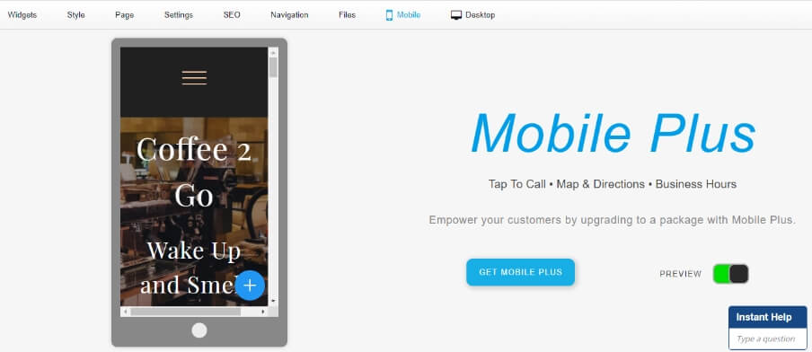 Mobile website upgrade screen shows how your site will look on a smarthone